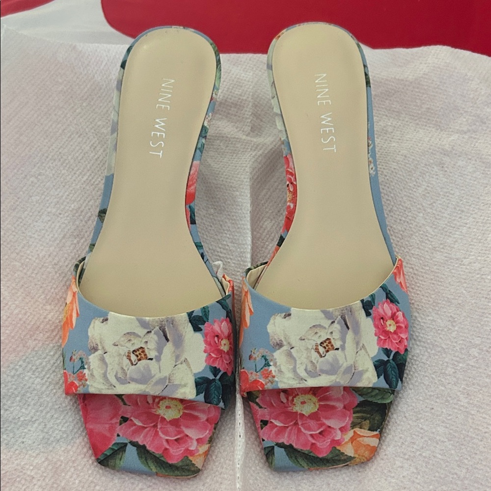 Nine West Floral Mules - Blue and Pink
